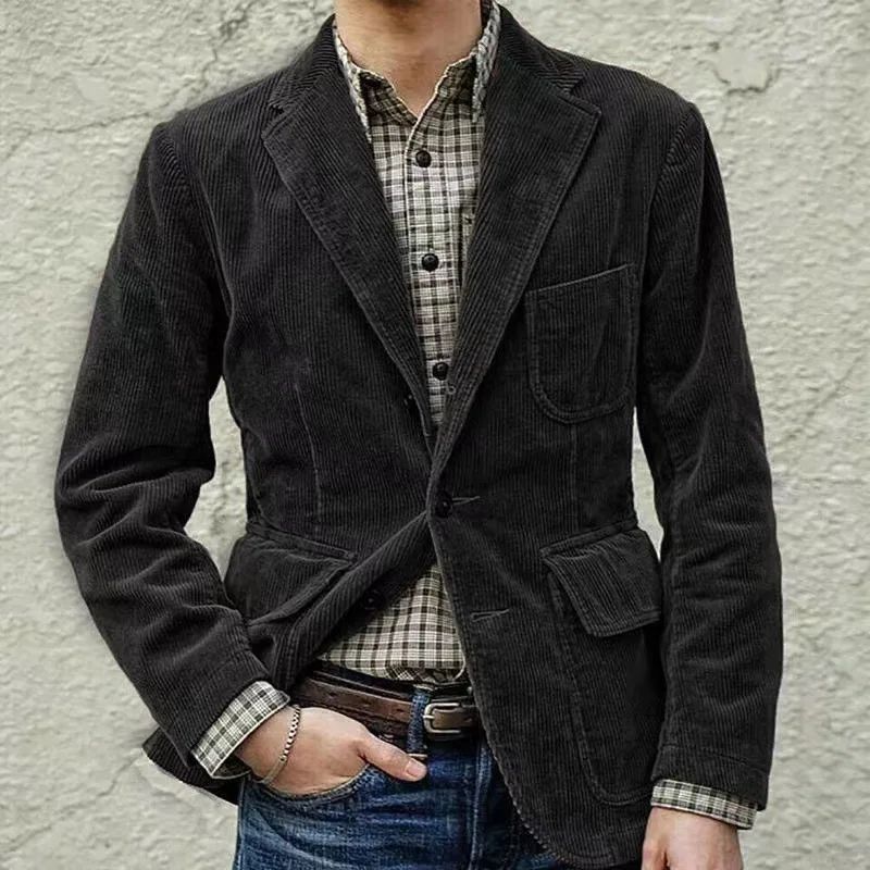 European and American Business Men's Casual Outerwear for Spring and Autumn, Fashion Button Slim Fit Corduroy Suit Coat S-XXXL