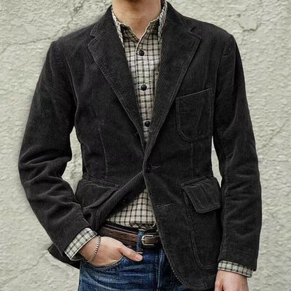 European and American Business Men's Casual Outerwear for Spring and Autumn, Fashion Button Slim Fit Corduroy Suit Coat S-XXXL