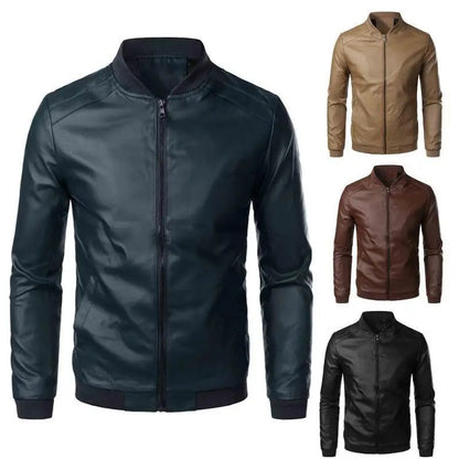 Casual Men's PU Leather Jacket Motorcycle Style Spring Autumn Fashion Slim Fit Stand Collar Outerwear Comfortable Menswear