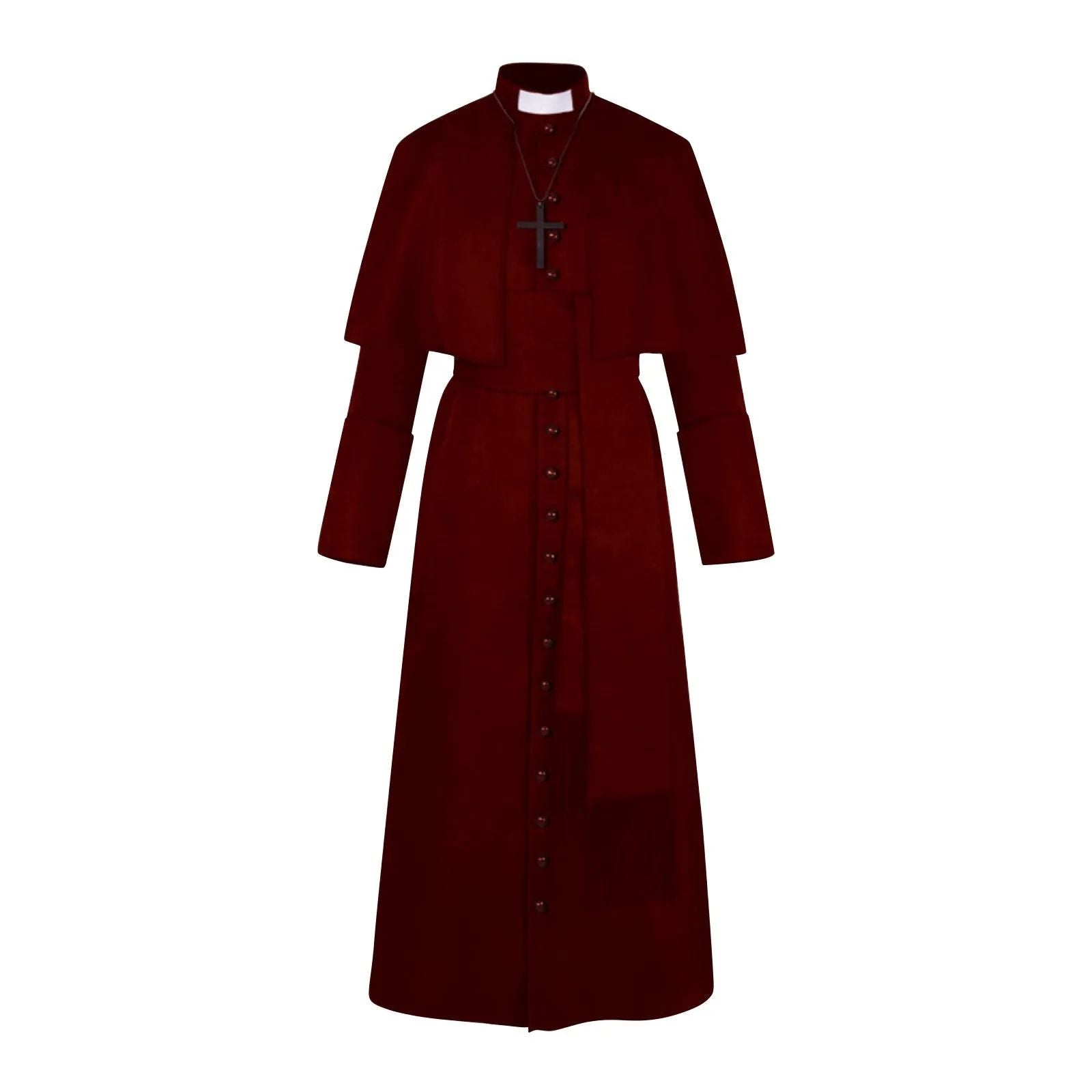Medieval Renaissance Retro Priest Cosplay Costumes Catholic Church Religion Papal Priest Mass Preacher Solid Robe Clergy Cassock