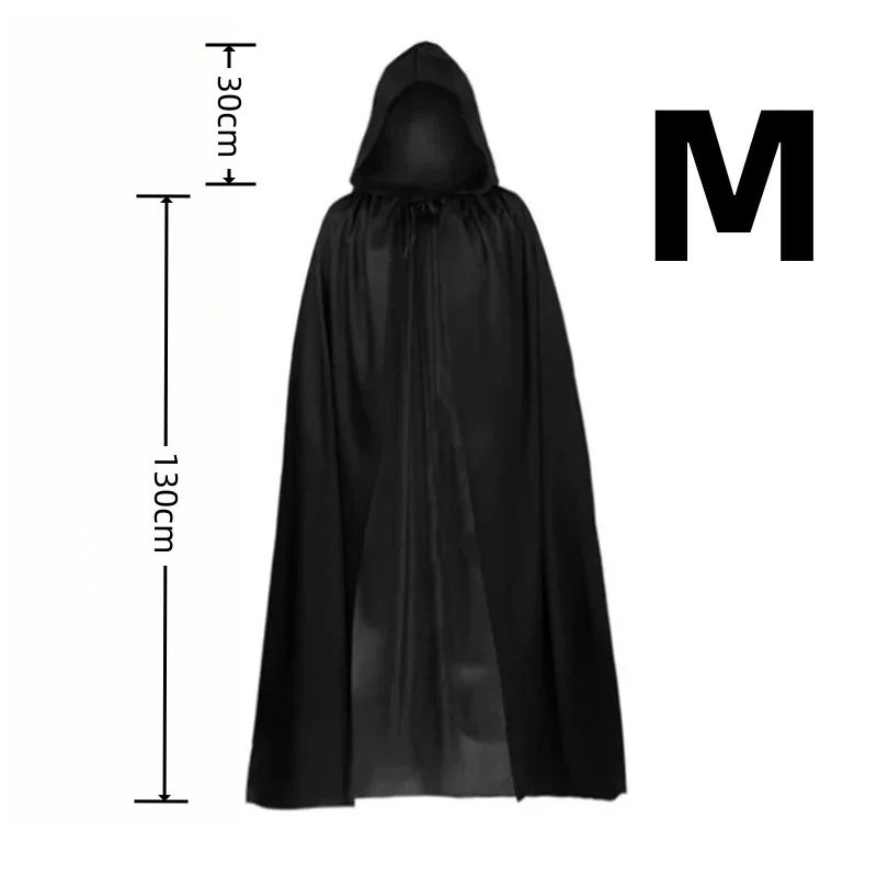 Halloween Cloak Soft Unisex Hooded Black Robe Witch Long Cape Cosplay Costume Prop Party Performance Supplies Holiday Decoration