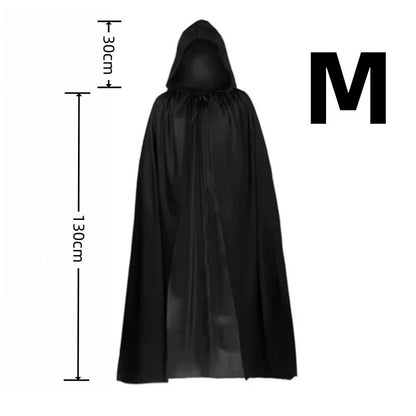 Halloween Cloak Soft Unisex Hooded Black Robe Witch Long Cape Cosplay Costume Prop Party Performance Supplies Holiday Decoration