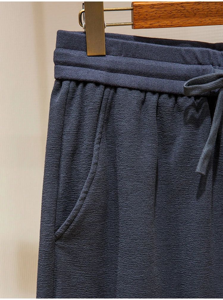 LP high-grade custom-woven cotton fabric summer men's casual elastic waist drawstring sports shorts