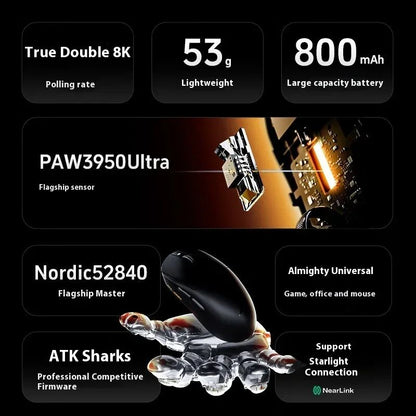 Mouse Gamer Sem Fio ATK Dragonfly A9 Ultra Paw3950 Modos Duplos Personalizado 8K Leve Acessórios Para PC Para Jogadores de FPS