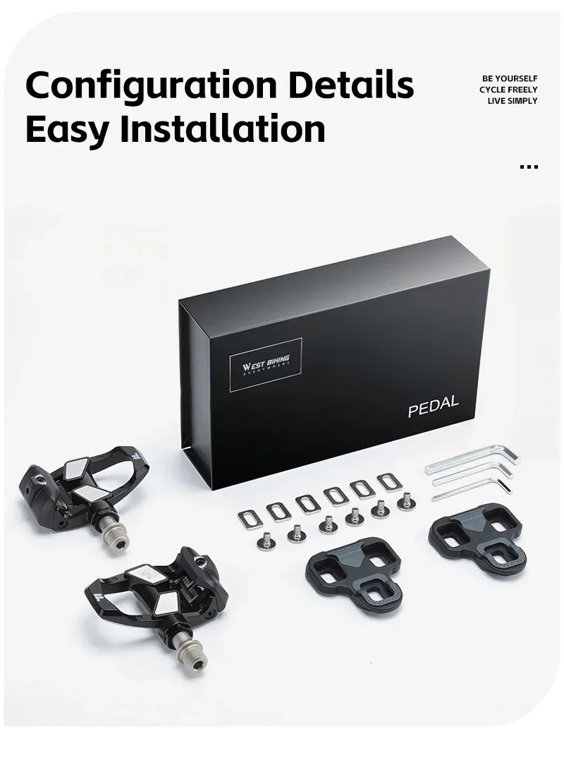 WEST BIKING Road Bike Pedals Nylon Bicycle Locking Pedals Cycling Bearing Cleats Clipless Pedal Look System With Locking Plates