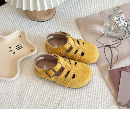 1-12Y Children's Sandals Toe Protect Boys Girls Summer New Candy Color Soft Sole Shoes Kids Casual Retro Flat Leather Sandals