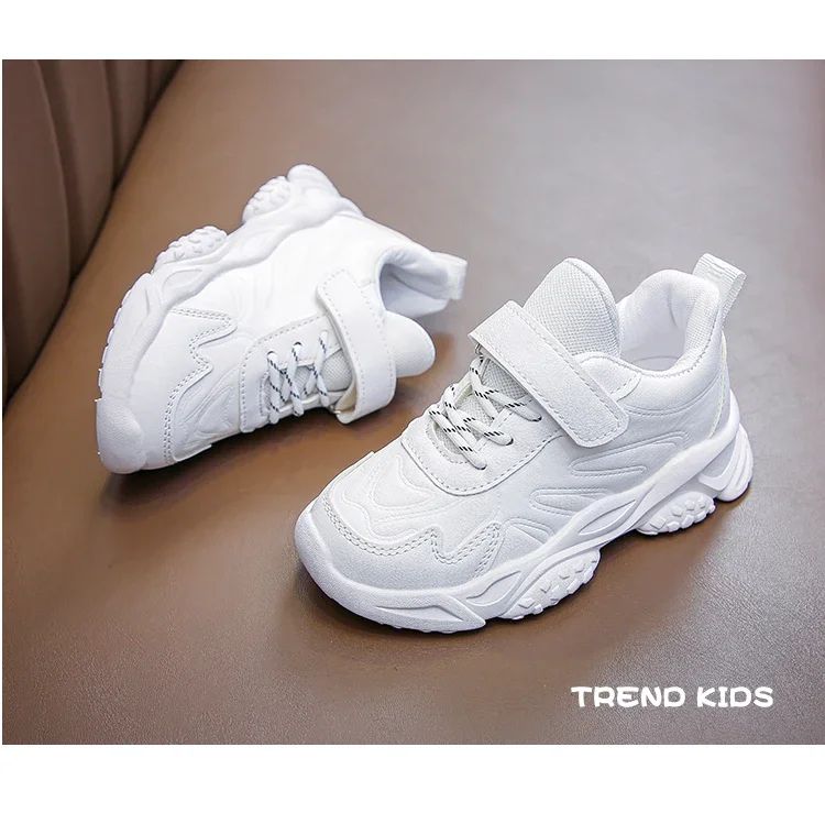 Children White Running Shoes Kids Fashion Sneakers PU Soft Breatheable Comfortable Boys Girls School Sports Shoes Size 26-37