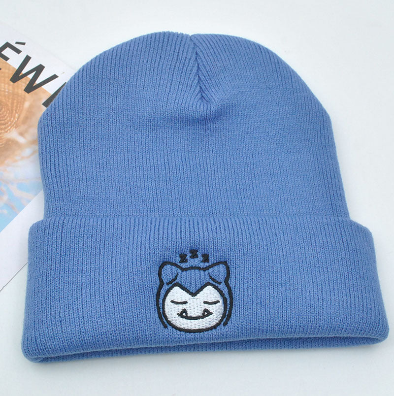 Pokemon Snorlax Ditto Psyduck Gorros Femininos de Inverno Quentes Chapéu Anime Cor Sólida Boné Engraçado Bordado para Homens Touca de Malha Unissex