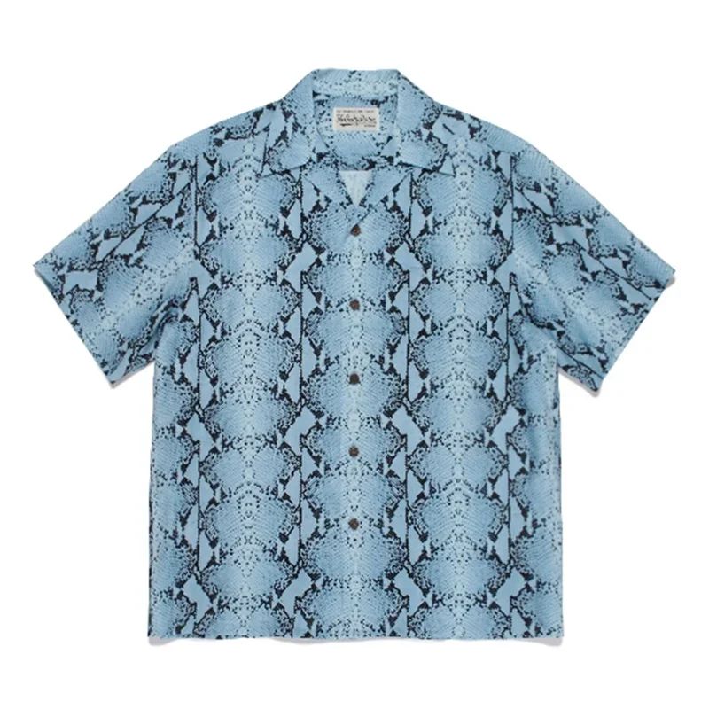 Classics Summer WACKO MARIA Shirts Full Print Leopard Rayon Short-sleeved Real Photos Hawaiian Shirt for Men Women