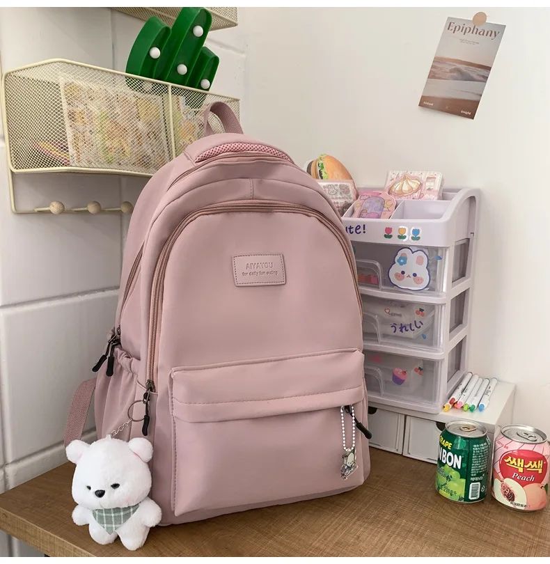 Schoolbags Student Japanese And Versatile Backpack Unisex Large-Capacity Backpack Girl Simple Polyester Material Doll Decoration