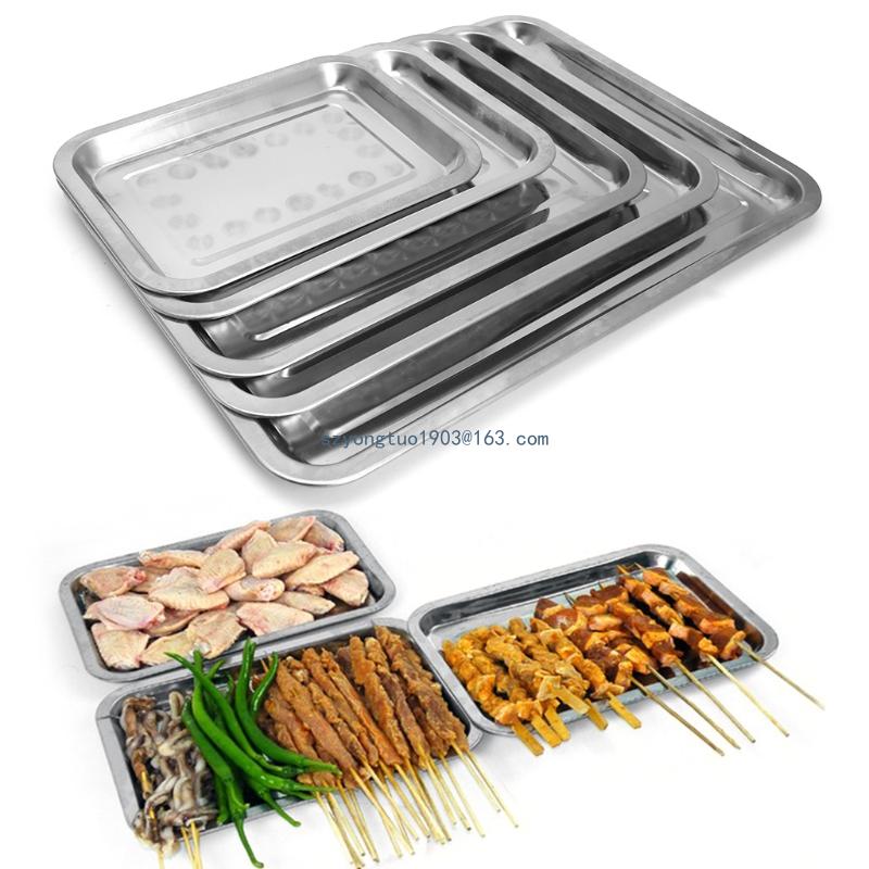 Stainless Steel Rectangular Plate Barbecue Grilled Fish Tray BBQ Container