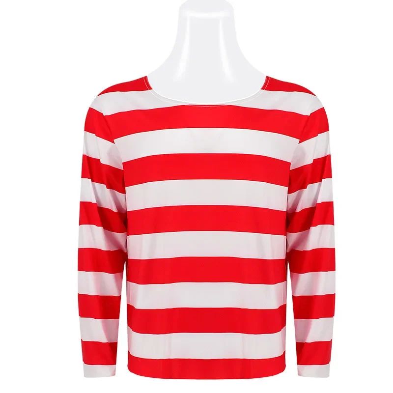 Wheres Waldo Striped Shirt Youth Boys Wally Costume Shirt Glasses and Hat Socks Unisex Adults Carnival Cosplay Costume