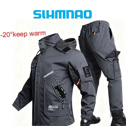 Conjunto de Pesca Masculino de Inverno 2025 Novo Impermeável e Quente Engrossado, Calça de Neve de Algodão, Conjunto Quente de Montanhismo à Prova de Vento