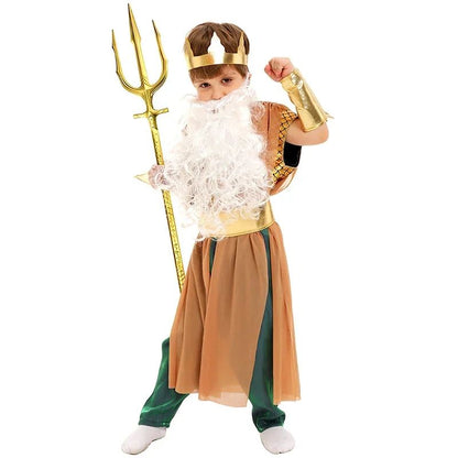 2025 New Greek Mythology God King a Thick White Beard of The Sea Halloween Costume Poseidon Costume for Boys
