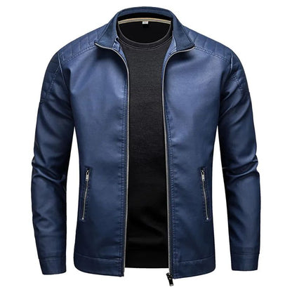 Slim Korean Version Handsome Men's Clothing Stand Collar Leather Jacket Men's Fashion Jacket Casual Men Leather Jacket