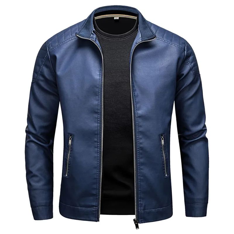 Slim Korean Version Handsome Men's Clothing Stand Collar Leather Jacket Men's Fashion Jacket Casual Men Leather Jacket