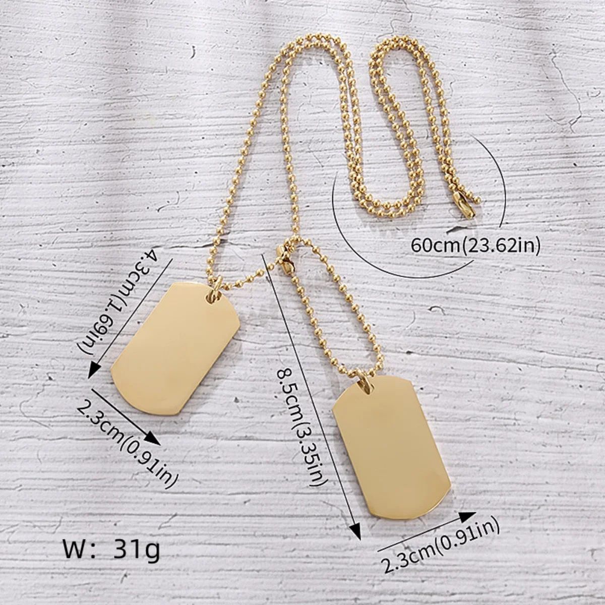 Colar Masculino Dog Tag Militar Retangular Duplo Aço Inoxidável Titânio Joia de Exército Masculino Presente