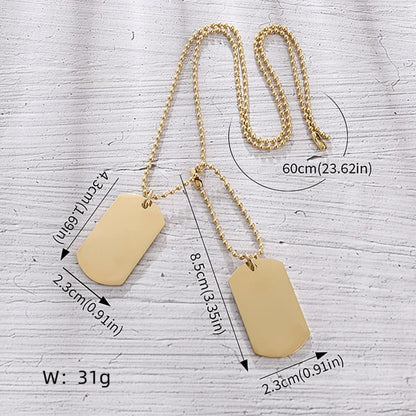 Colar Masculino Dog Tag Militar Retangular Duplo Aço Inoxidável Titânio Joia de Exército Masculino Presente