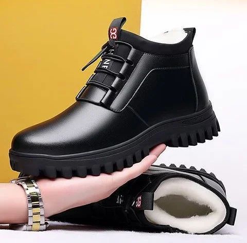 Men's Winter Leather Shoes New Fashion Plush Warm Comfortable Anti slip Business Cotton Shoes Outdoor Casual Snow Boots Vacation