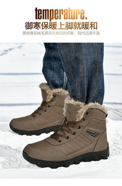 Calçados Masculinos 2025 Novas botas de inverno masculinas Pantufas Quentes Impermeáveis Antiderrapantes Tênis de pelúcia Botas de couro Masculinas Tamanho Plus 48