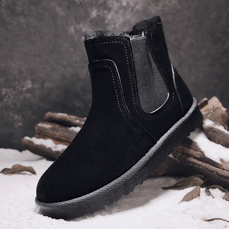 2025 Novas Botas Masculinas de Inverno Quentes de Pelúcia Botas de Couro Casuais de Cano Alto Sapatos de Neve da Moda para o Ar Livre