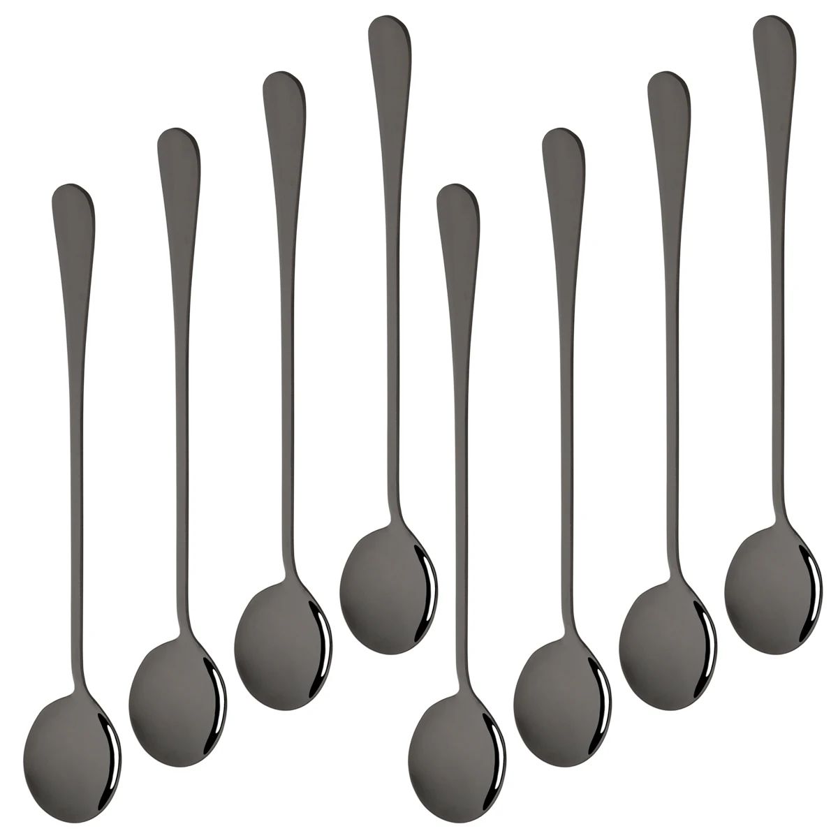 Conjunto de 8 Colheres de Sobremesa Brilhantes Aço Inoxidável Colher de Cabo Longo Adequada para Mexer Chá com Leite Suco Milk-shakes Sorvete Café