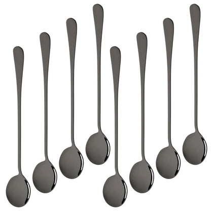Conjunto de 8 Colheres de Sobremesa Brilhantes Aço Inoxidável Colher de Cabo Longo Adequada para Mexer Chá com Leite Suco Milk-shakes Sorvete Café