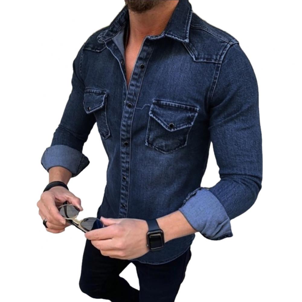 Spring Autumn Denim Shirts Men Top Long Sleeve Jeans Shirts for Men Single-breasted Casual Shirts chemise homme ??????? ???????