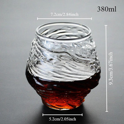 Conjunto de Copos de Uísque de Montanha Glacial 3D Japonesa - Copos Baixos & para Pedras com Caixa de Presente de Madeira para Uísque, Vodka, Vinho