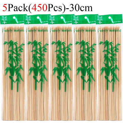 90/450pcs Bamboo Stick Food Grade Bamboo Skewer Sticks Disposable Natural Wood Long Stick Barbecue Fruit BBQ Tools 15/20/25/30cm