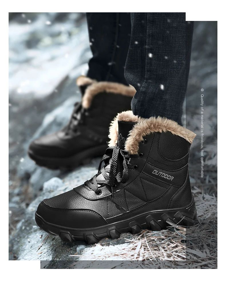 Botas de Neve de Inverno 2025 Masculinas Sapatos Outdoor Cano Alto Cadarço Antiderrapante Botas de Tornozelo Quente Confortáveis Pelúcia Sapatos Casuais Masculinos