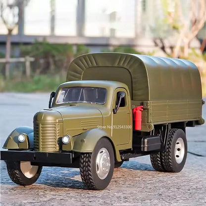 1:24 CA10 Vintage Truck Armored Car Model Toy Alloy Diecast Military Carrier Transport Vehicles Models Sound Light Kids Gifts