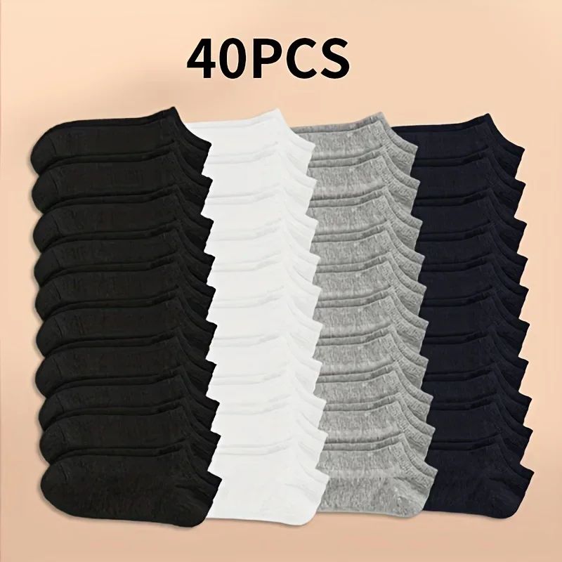 10 or 20 or 40 Pairs Unisex Solid Cotton Socks Men Women Low Cut Ankle Socks Bulk Black White Grey Socks Soft Lightweight