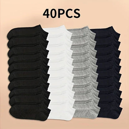 10 or 20 or 40 Pairs Unisex Solid Cotton Socks Men Women Low Cut Ankle Socks Bulk Black White Grey Socks Soft Lightweight