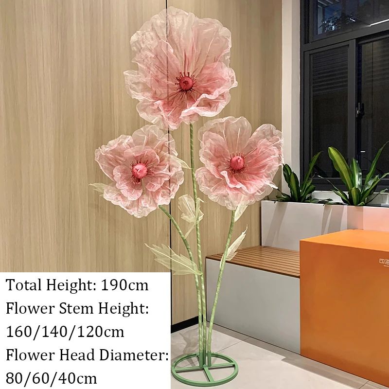 190cm Artificial Flowers Wedding Decor Props Road Lead Flower Silk Yarn Flower Poppy Window Display Garden Decoration Home Decor