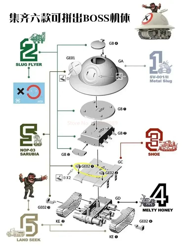 Em Estoque Xin Shi Modelo Montagem Metal Slug X 2 Sv-001 Sv001 Slugflyer Nop-03 Landseek T-2b Brinquedos Bonecos de Ação