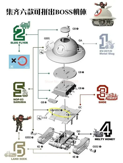 Em Estoque Xin Shi Modelo Montagem Metal Slug X 2 Sv-001 Sv001 Slugflyer Nop-03 Landseek T-2b Brinquedos Bonecos de Ação