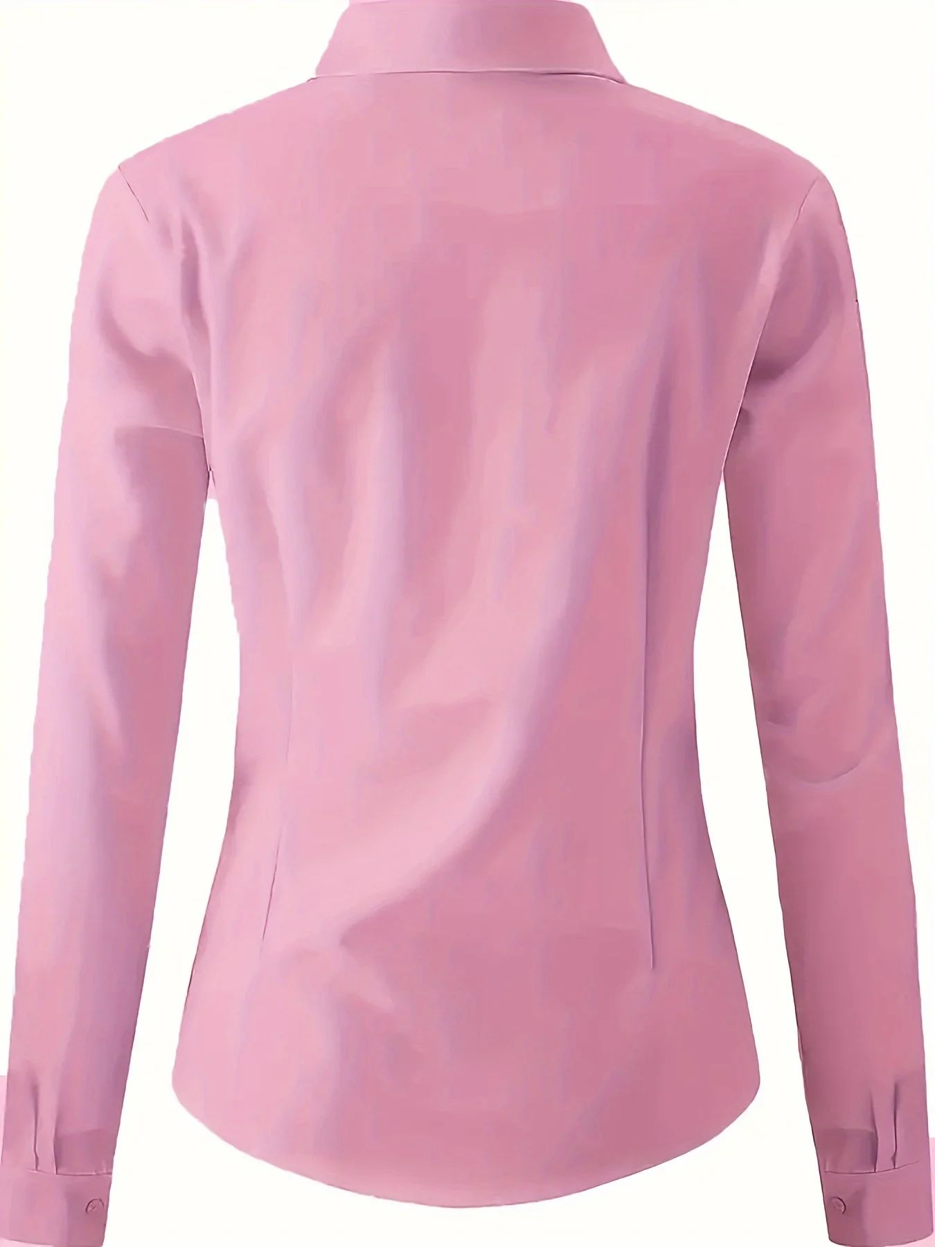 Solid Button Front Shirt, Elegant Long Sleeve Lapel Shirt for Spring Fall Fashion Women's Clothing Basic Blouses OL Womens Tops