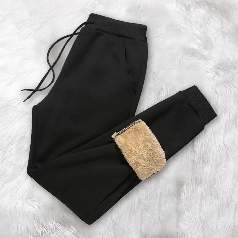 Men Autumn Winter White Duck Down Padded Thermal Sweatpants Elastic Waist Drawstring Pockets Thickened Joggers Pants Streetwear