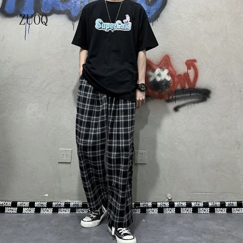 2025 Korean Style Plaid Pants Women Summer New Loose Straight Wide-leg Loose Casual Office Lady Trousers Daily Sweatpants Female
