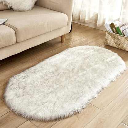 Super Soft Plush Oval Rug Mat Fluffy White Carpets for Living Room Home Decor Bedroom Kid Room Decoration Salon Thick Pile Rug