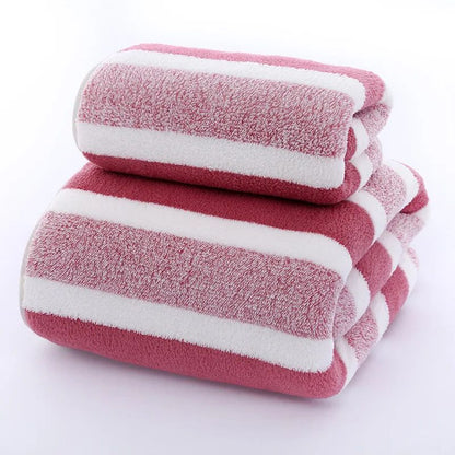 1 Set Striped Face Towel 35x75cm for Bathroom and Soft and Absorbent Quick-Drying Experience Microfiber Bath Towel 70x140cm