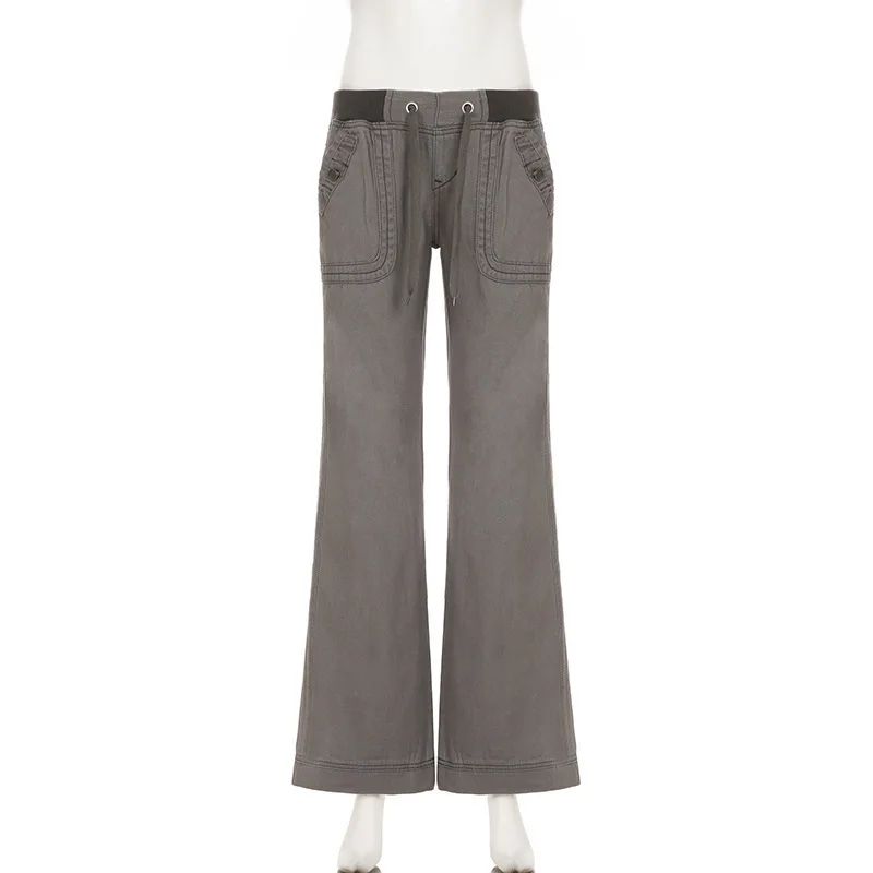 Trendy Slimming Streetwear Jeans Women's Mid Waist Straight Leg Wide Pants Belted Casual Denim Trousers Unique European Style