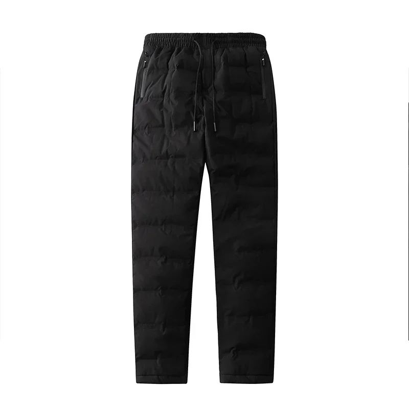Calça Masculina de Inverno Impermeável Algodão com Zíper Bolso Grosso Pato Branco Calça Jogger para Neve e Frio ao Ar Livre