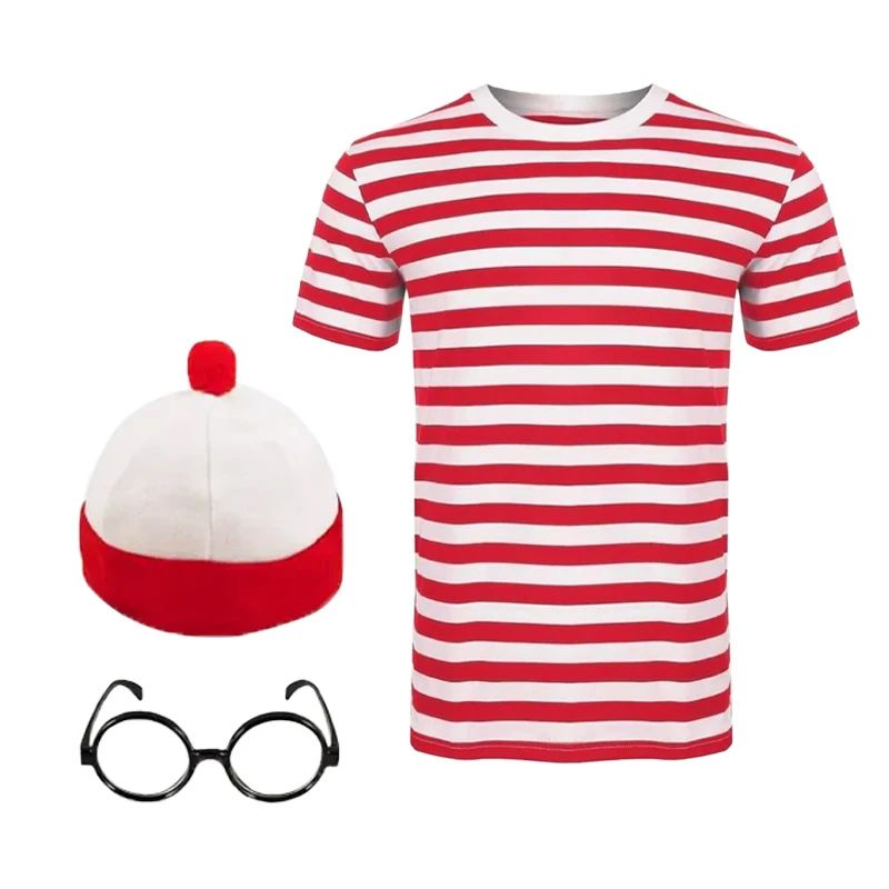 Wheres Youth Family Wally Costume Short Sleeves Glasses and Hat Socks Unisex  Adults Halloween Cosplay Costume