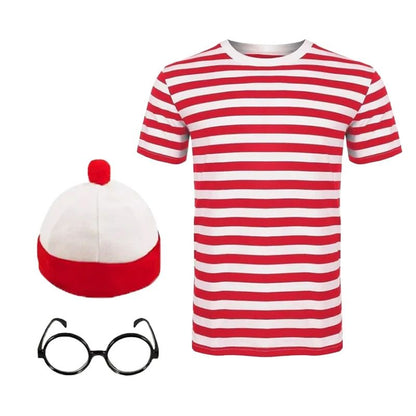 Wheres Youth Family Wally Costume Short Sleeves Glasses and Hat Socks Unisex  Adults Halloween Cosplay Costume