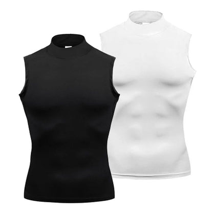Training Exercise Sleeveless T-shirts Men Fitness Running Vests Turtleneck Elastic Quick Dry Compression Shirt Gym Tank Tops