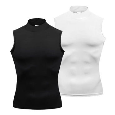 Training Exercise Sleeveless T-shirts Men Fitness Running Vests Turtleneck Elastic Quick Dry Compression Shirt Gym Tank Tops