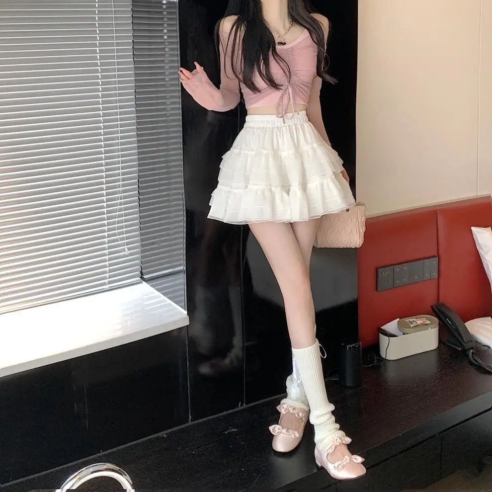 Plus Size New Style Pure Desire Aesthetic Mini Dress Net Yarn Fairy Puff Skirt High-Waisted Slimming Lace Cake A- Line Skirt ...