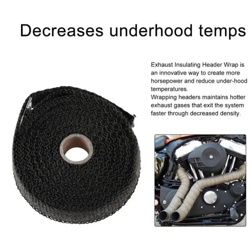 5M Roll Fiberglass Heat Shield Motorcycle Exhaust Thermal Tape Header Pipe Heat Wrap Tape Thermal Protection with Stainless Ties
